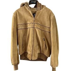 Vintage Studio 33 Leather Acrylic Pile Lined Hooded Coat Western Size XL